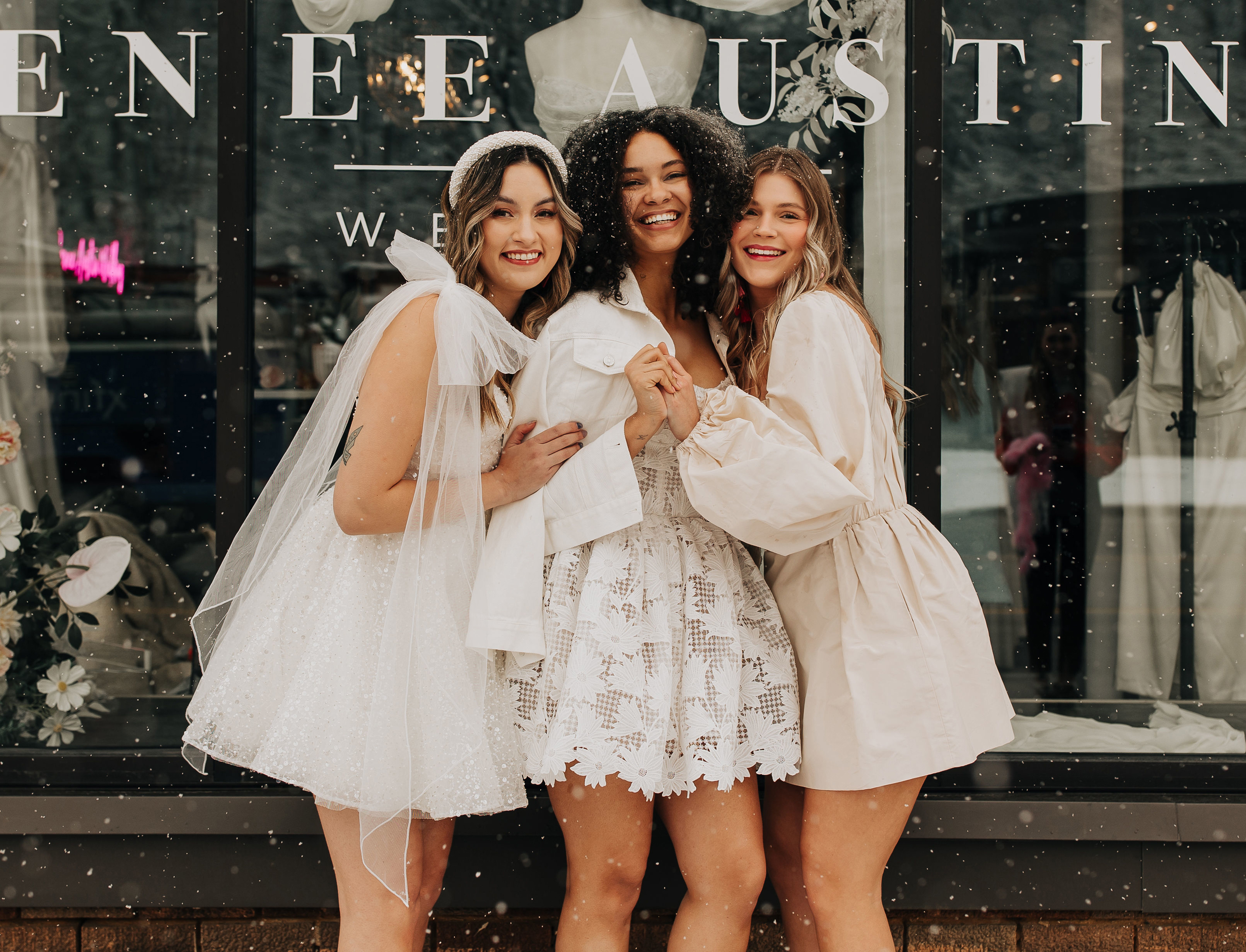 Girls in front of the store